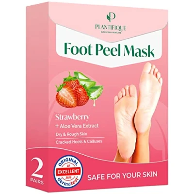 Abbildung von Plantifique Fußmaske Hornhaut Socken Fussmaske Erdbeer 2 Paar Hornhautentferner Extreme entfernen fuß Foot Peel Mask Fußpeeling Anti