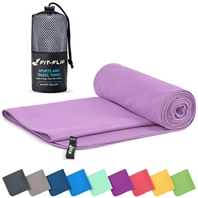 Abbildung von Fit Flip Mikrofaser Handtuch kompakte Microfaser Handtücher ideal als Sporthandtuch, Reisehandtuch, Strandtuch schnelltrocknend und leicht Badetuch groß (60x120cm, Flieder)