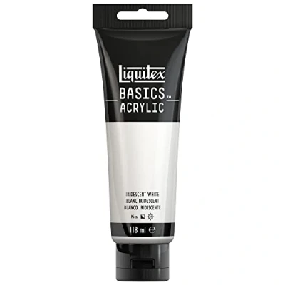 Abbildung von Liquitex 8870075 Basics Acrylfarbe, monopigmentierte Künstlerpigmente, lichtecht, mittlere Viskosität, Archivqualität, seidenglänzender Finish, 118ml Tube Irisierendes Weiss