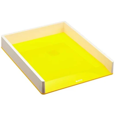 Abbildung von Leitz Briefkorb A4, 4er Pack, Zweifarbiges Design, Weiß/Gelb, Duo Colour, WOW, 53611016