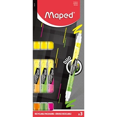 Abbildung von Maped Doppelseitiger Textmarker, Markierstift FLUO DUO x3 Marker gelb, pink, grün, orange