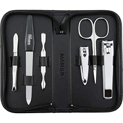 Abbildung von Maniküre Set Solingen mit Top Preis/Leistung Kunst Leder Etui handlich und weich 6teiliges Nagelset für Damen Herren marQus aus glanzvernickeltem poliertem Stahl
