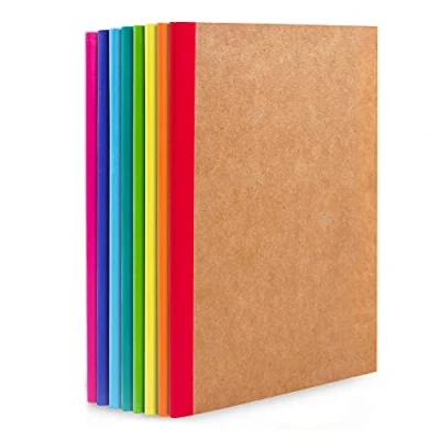 Abbildung von feela Kraft Notizbuch A5 liniert, 8 Notizbücher Set, Notizheft mit Regenbogen Rücken in verschiedenen Farben, 60 Seiten, 21x14cm, Notizblock Set geeignet für Büro &amp; Schule, Kraftpapier, Din