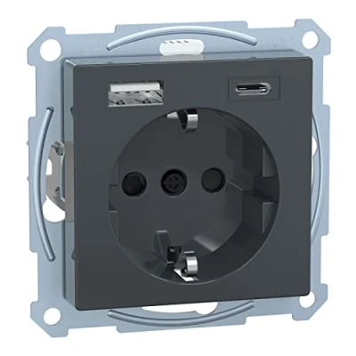 Abbildung von Schneider Electric Merten MEG2367 0414 Steckdose mit USB Anschluss Typ A+C, System M Anthrazit, Schuko Unterputz, Schutzkontaktsteckdose, geeignet für Smartphone, Tablet