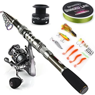 Abbildung von Sougayilang, Teleskopangel/Angelrolle, Kohlefaser Angelrute/Spinnrollen, ideal für Reisen, zum Angeln in Salzwasser und Süßwasser, Fishing Full Kits Without Carrier Case, 1.8M/5.91FT