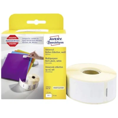 Abbildung von AVERY Zweckform AS0722550 Dymo LabelWriter Etiketten kompatibel zu S0722550 (19x51mm, 1 Rolle500 ablösbare Aufkleber, selbstklebend, für LW Etikettendrucker/Beschriftungsgerät/Etikettenband)