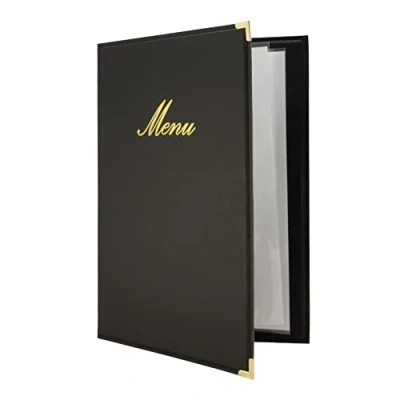 Abbildung von SPEISEKARTE CLASSIC SECURIT DIN A4 SCHWARZ PRÄGUNG MENU MENÜKARTE KORDEL BEIGE