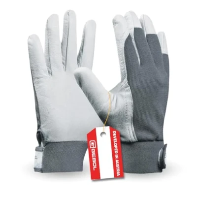 Abbildung von Gebol Uni Fit Comfort Arbeitshandschuhe aus Leder mit Klettverschluss Für Herren Universal Lederhandschuhe Größe L (Gr 9) Weiß 1 Paar