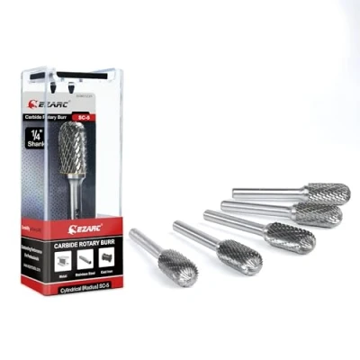 Abbildung von EZARC SC5 Hartmetall Frässtifte mit 1/4 Zoll Schaft Doppelschnitt Drehfeile, kugelförmige Zylinderform, Schneidefräser, Schneideisen und Gravieren (5 Stück)