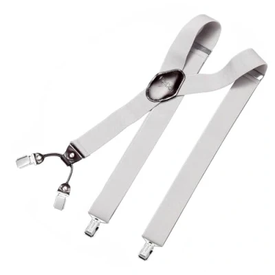Abbildung von DonDon Hosenträger Herren extra stark 3,5 cm breit mit 4 Clips in Y Form und braunem Leder Patch, Hellgrau