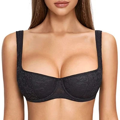 Abbildung von DOBREVA Damen Push Up BH Dirndl Bügel Balconette Spitzen Sexy Leicht Gepolstert Große Größen Schwarz 80B