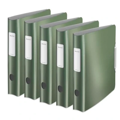 Abbildung von Leitz Qualitäts Ordner 180 Active Style, 5er Pack, A4, Schmal, Seladon Grün, Abgerundeter Rücken mit 6,5 cm Rückenbreite, Gummibandverschluss, Leichtes Polyfoam, 11090053