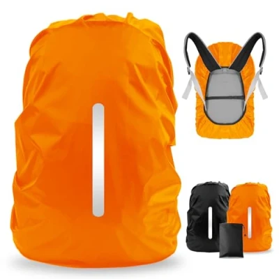Abbildung von LAMA 2 Stück Regenschutz Rucksack wasserdichte Regenhülle Schulranzen mit Reflexstreifen für Schultasche Wandern Camping Radfahren Reisen S 18L 25L Schwarz Orange