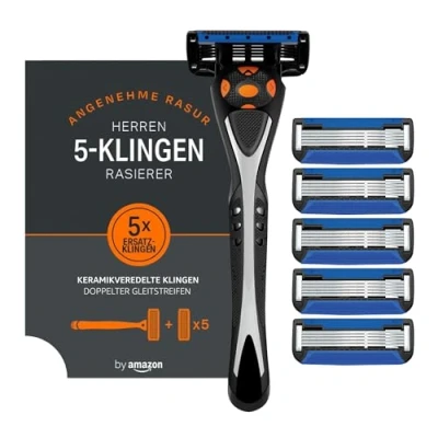 Abbildung von by Amazon Herrenrasierer mit 5 fach Klinge, Mehrfarbig, Rasiermesser &amp; 6 Klingen