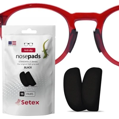 Abbildung von Setex Gecko Grip Anti Rutsch Nasenpads für Brillen (15 schwarze Paare), innovative mikrotexturierte Fasern, ultrastarker Grip, selbstklebende Pads