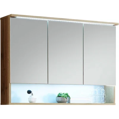 Abbildung von BEST Spiegelschrank Bad mit LED Beleuchtung in Wildeiche Optik Badezimmerspiegel Schrank viel Stauraum 99 x 70 23 cm (B/H/T)