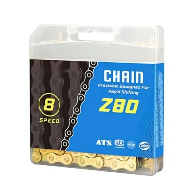 Abbildung von Fahrrad Kette 6/7/8 fach 1/2 x 3/32 Inch 116 Glieder Überzug rostfrei (Gold)
