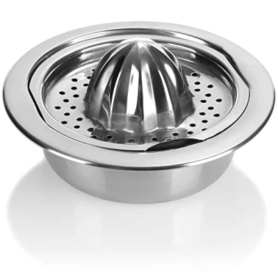 Abbildung von com four® Zitruspresse aus Edelstahl Saftpresse für Zitronen, Orangen, Limetten Hand Entsafter die Küche (1 Stück Edelstahl)
