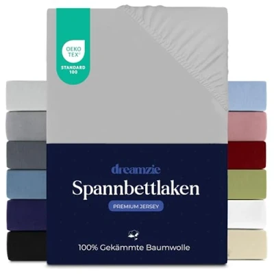 Abbildung von Dreamzie Premium Spannbettlaken 80x160 cm, Spannbetttuch für Dicke Matratzen bis zu 12 Bettlaken 100% Jersey Baumwolle, 150 g/m², Oeko TEX Zertifiziert Grau