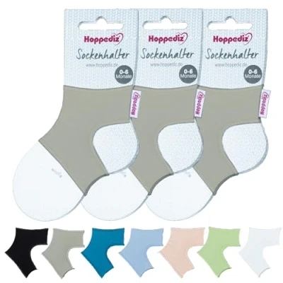 Abbildung von Hoppediz Sockenhalter für Baby Socken, 0 6 Monate, 3 er Set, grau