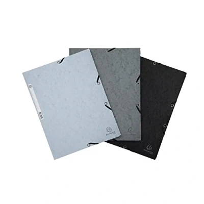 Abbildung von Exacompta 55571E 3er Pack Einschlagmappen Camaieu. Aus Colorspan Karton 3 Innenklappen und 2 Gummizügen DIN A4 farbig sortiert(grau, hellgrau, schwarz) Sammelmappe Dokumentenmappe für Büro Schule