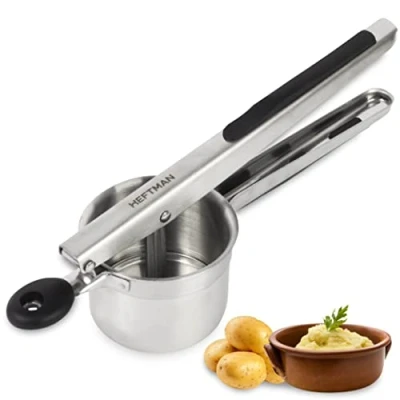 Abbildung von HEFTMAN Kartoffelstampfer Edelstahl mit Ergonomischen Silikongriffen Kartoffelpresse für Kartoffelpüree, Babynahrung, Obst und Gemüse (Spülmaschinenfest)