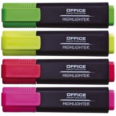 Abbildung von OFFICE PRODUCTS Textmarker Leuchtend 4er Pack Farbe: Gelb, Oragne, Rosa, Grün / Highlighter Textliner Die Ungiftige Tinte, Keilspitze Leuchtfarben Hohe Qualität/ Strichstärke 1 5mm
