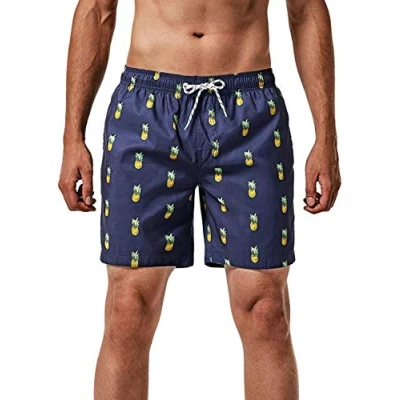 Abbildung von MaaMgic Herren Badeshorts SCHNELLTROCKNEND Boardshorts Trainingshose mit Mesh Futter und Verstellbarem Tunnelzug MEHRWEG Navy Blau Ananas S