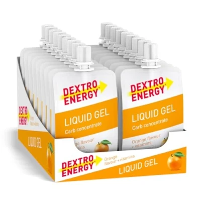 Abbildung von DEXTRO Energy LIQUID GEL ORANGE + VITAMINS 18x60ml (18er Pack) Traubenzucker Konzentrat aus schnell verfügbaren Kohlenhydraten, Gel, Vitamin B6, Riegel Alternative
