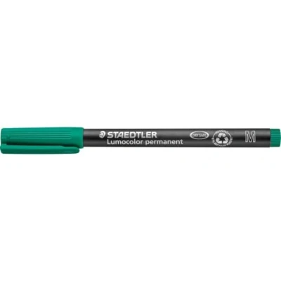 Abbildung von STAEDTLER permanent Marker Lumocolor, grün, Linienbreite ca. 1,0 mm, wisch und wasserfest, Made in Germany, nachfüllbar, lange Lebensdauer, 10 grüne Universalstifte im Kartonetui, 317 5