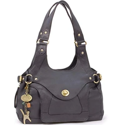 Abbildung von Catwalk Collection Handbags Damen Leder Schultertasche Handtasche Mittelgroß mit Viele Fächer ROXANNA Braun