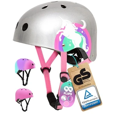 Abbildung von 99FLIPS Fahrradhelm Kinder Mädchen Skaterhelm Kinderfahrradhelm für Skateboard, Inliner, Scooter &amp; BMX Helm Skater Kleinkind Größe XS Glitter