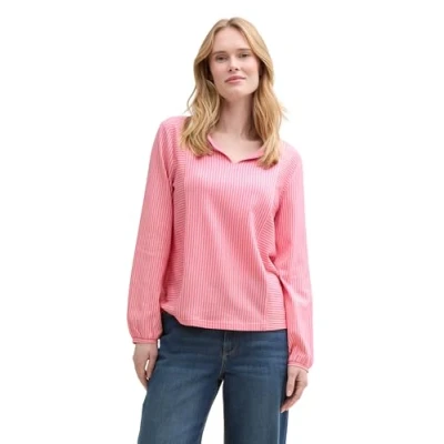 Abbildung von TOM Tailor Vertical Stripe Langarmshirt, Damen, Größe: Large, Bright rose/white