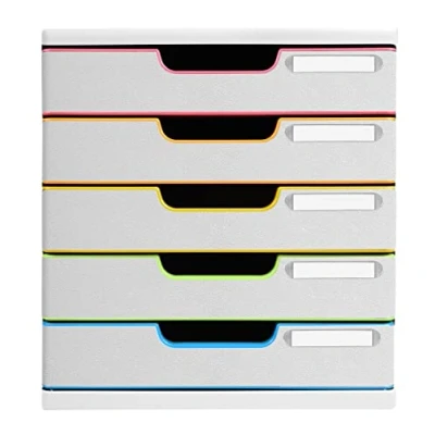 Abbildung von Exacompta 301913D Premium Ablagebox MODULO mit 5 geschlossenen Schubladen für DIN A4+ Dokumente. Schubladenbox hoher Kapazität mehr Platz auf dem Schreibtisch. Black Office Harlekin WeißBunt