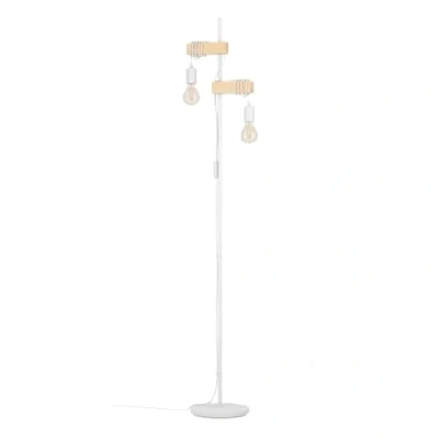Abbildung von EGLO Stehlampe Townshend, 2 flammige Vintage Stehleuchte im Industrial Design, Retro Standleuchte aus Stahl und Holz, Farbe Weiß, braun, FSC zertifiziert, Fassung E27, inkl. Schalter