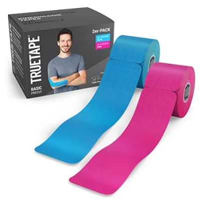 Abbildung von TRUETAPE Kinesiotapes Precut DUO Pack 2 x 20 Streifen (25 cm 5 cm) Wasserfestes &amp; Elastisches Kinesiologie Tape Blau Pink