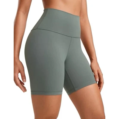 Abbildung von CRZ Yoga Womens Kurze Sporthose Laufshorts Sommer Radlerhose High Waist Fitness Shorts ButterLuxe 15cm Grauer Salbei 36