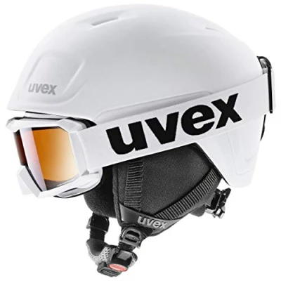 Abbildung von uvex heyya pro set leichter Skihelm &amp; Skibrille für Kinder individuelle Größenanpassung beschlagfrei white black 51 55 cm
