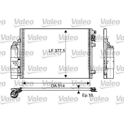 Abbildung von VALEO 814051 Klimakondensator mit Trockner Aluminium 377 R 134a DACIA: Logan I Express, Sandero I, RENAULT: CLIO 2