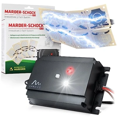 Abbildung von Gardigo® Marderschreck Auto Hochspannung Marderabwehr mit Elektroschock Zum Anschluss an die Autobatterie Marderschutz Ultraschall + Schock 25 Jahre Erfahrung