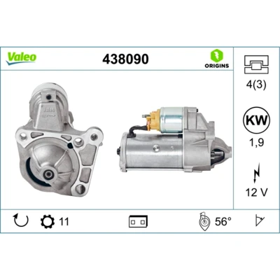 Abbildung von VALEO NEW ORIGINAL PART 438090 Anlasser 12 1,9 11 RENAULT: TRAFIC 2 Bus, ESPACE 4, Kasten, OPEL: Vivaro A Van, Combi