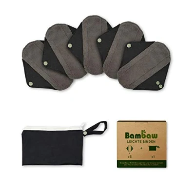 Abbildung von Waschbare Slipeinlagen mit Diskreter Damenbinden Tasche Leichtes Set Wiederverwendbare Binden Schwarz Zero Waste Produkte Stoffbinden Menstruation Bambaw
