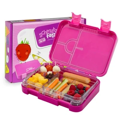 Abbildung von schmatzfatz Junior Brotdose Kinder mit Fächern BPA Frei Lunchbox Bento Box Brotbox Snackbox Perfekt für Schule, Kindergarten &amp; Unterwegs (Lila)