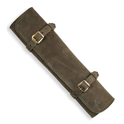 Abbildung von Angus Stoke Messertasche Leder Köche 7 Fach Echt Kochmesserrolle groß Messer Tasche Kochmesser Kochtasche Sam (Olive Grün)