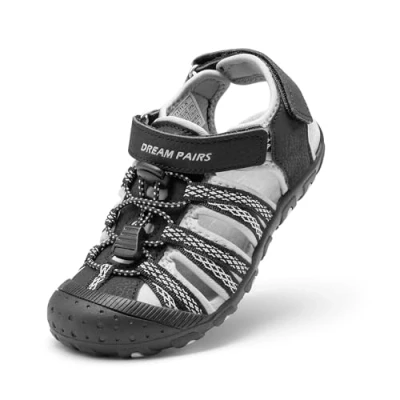 Abbildung von DREAM PAIRS Kinder Jungen und Mädchen Sandalen Outdoor Sportsandalen Strandsandalen Schwarz Klassische Klettverschluss Atmungsaktiv Verschleißfest,Size 37.5,Schwarz/Grau,171111 K