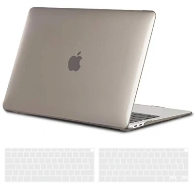 Abbildung von TECOOL Hülle für MacBook Air 13 Zoll Retina 2021 2020 2019 2018 (M1 A2337/A2179/A1932), Ultradünn Schutzhülle Hartschale Transparent Case + EU Tastaturschutz Mac 13&quot; mit Touch ID, kristallgrau