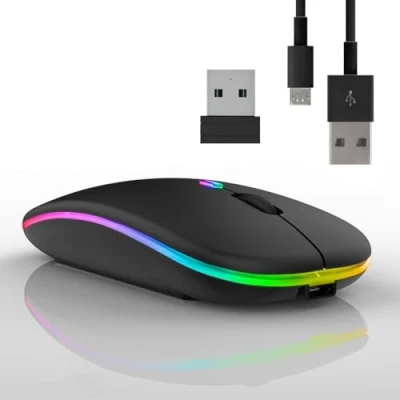 Abbildung von maus Kabellos bluetooth wireless mouse mäuse wiederaufladbar,ergonomische kabellose laptop 3DPI 2.4G mit USB Empfänger 7farbige Hintergrundbeleuchtung computer
