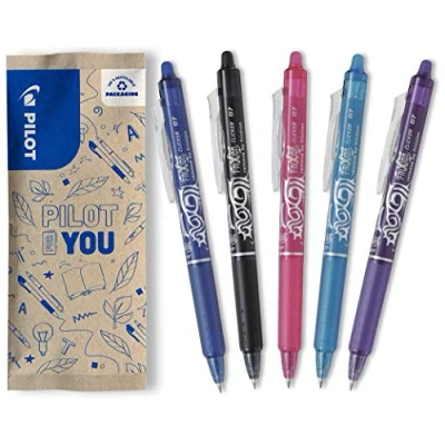 Abbildung von PILOT FriXion Clicker 0.7 5 Stück Farben Blau/Schwarz/Pink/Hellblau/Violett Radierbarer, nachfüllbarer Gel Tintenroller mit Druckmechanik und thermosensitiver Tinte, mittlere Spitze