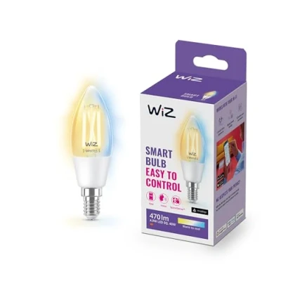 Abbildung von WiZ Tunable White LED Lampe E14 (470 lm), 40 W Filament mit warm bis kaltweißem dimmbarem Licht, smarte Lichtsteuerung über WLAN per Stimme/App