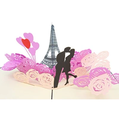 Abbildung von PopLife Romantischer Eiffelturm 3D Popup Jubiläumskarte Paar in Paris, Karte für die Freundin, Frankreich Flitterwochen Geschenk, Geburtstagskarte Flach gefaltet Mailing Stadt der Lichter